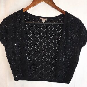 Ann Taylor Sequined Open Front Cropped Cardigan | Silk Cotton Cashmere Blend | M